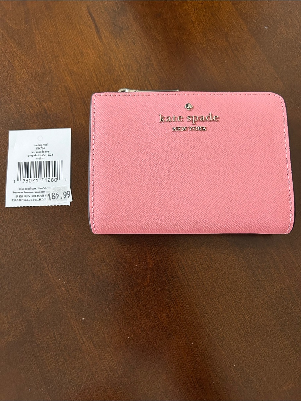 kate spade Small L-zip Wallet in Grapefruit Soda MSRP $186
